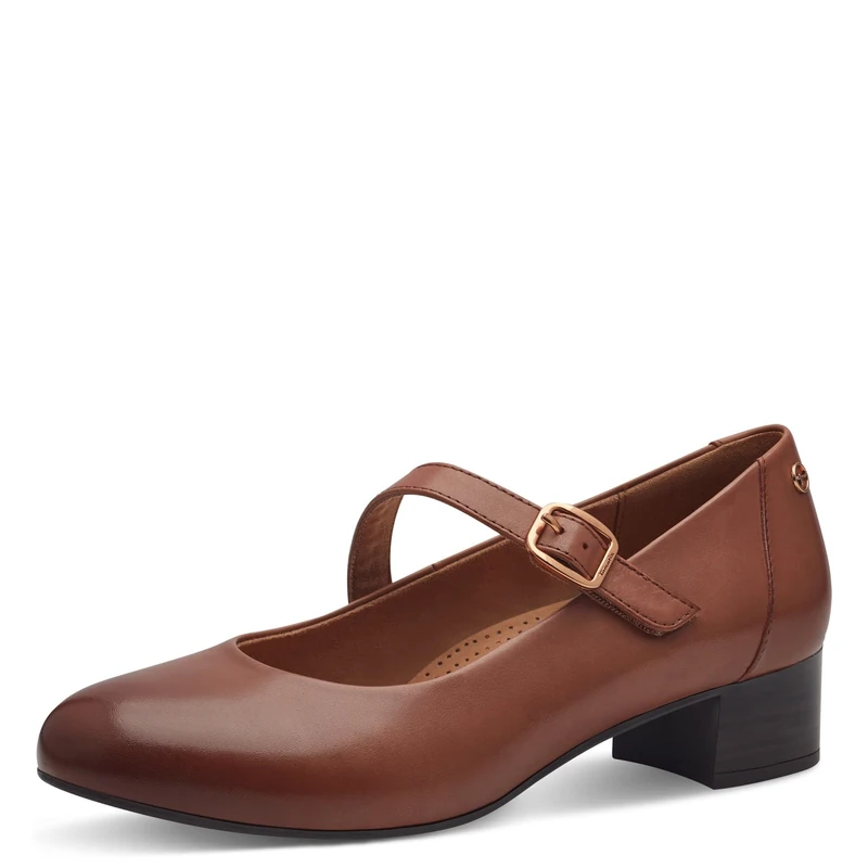 Tamaris Comfort Women’s Pumps with Strap Leather with Velcro , Cognac, 4 UK