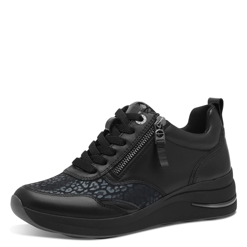Tamaris Comfort Women’s Flat Sneakers with Laces and Zip, Black Nappa, 7,5 UK
