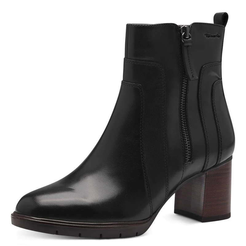 Tamaris Comfort Women’s Ankle Boots with Heel Leather with Zip , Black, 4 UK