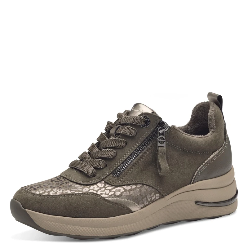 Tamaris Comfort Women’s Flat Sneakers with Laces and Zip, Taupe, 6 UK