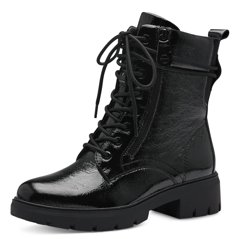 Tamaris Comfort Women’s Lace-Up Ankle Boots with Zip Autumn, Black Patent, 8 UK
