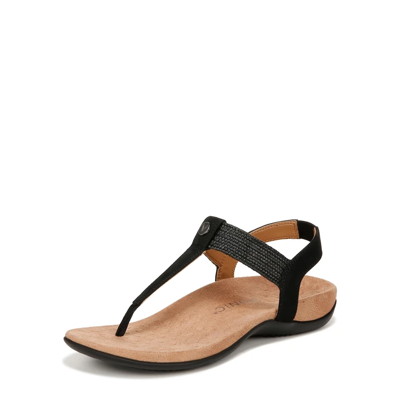 Vionic Women's Brea Flat Thong Sandals, Black Leather, Wide Fit, UK 6.5 - Image 1