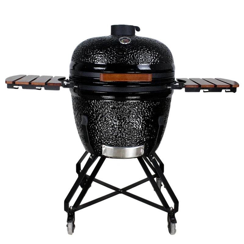 Sac Kamado 26" Ceramic BBQ Grill Oven, Charcoal Smoker, Black, Outdoor Cooker with Foldable Side Shelves, Large 395 sq inch Cooking Area