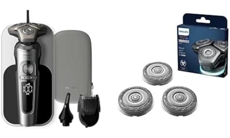 Philips Wet and Dry Electric Shaver Series 9000 Prestige, Lift & Cut Shaving System, SkinIQ Technology, Qi Charging Pad, Beard Styler, Nose Trimmer, Model SP9871/22 with SH91/50 S9000 Shaving Heads