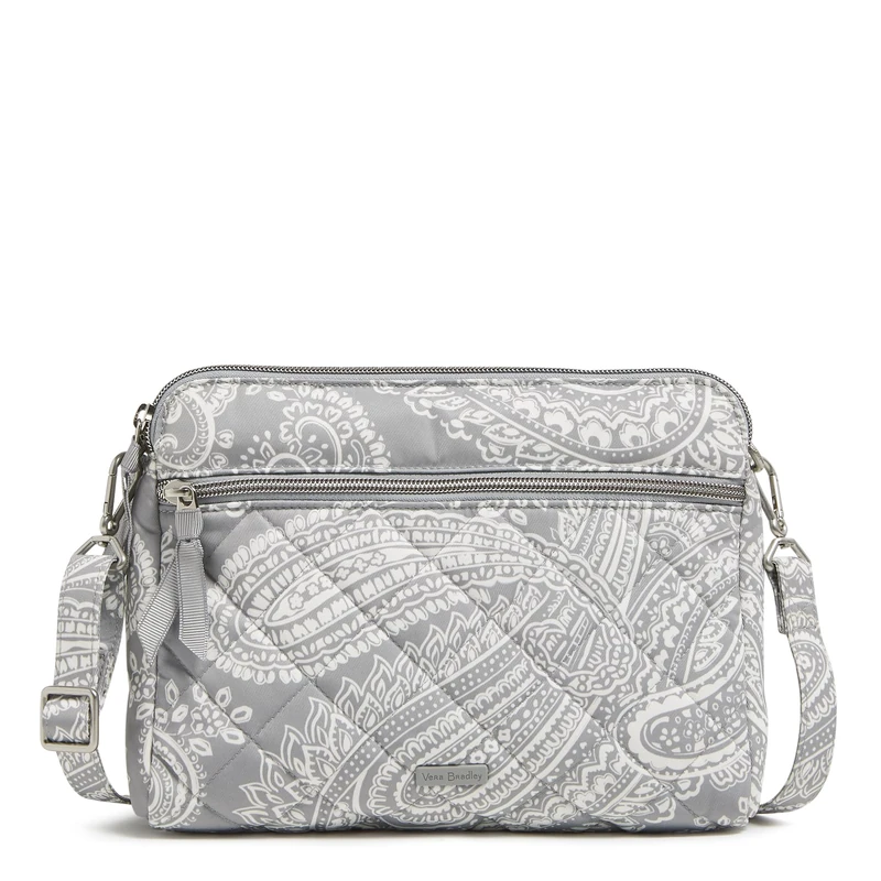 Vera Bradley Women's Performance Twill Triple Compartment Crossbody Purse, Cloud Gray Paisley, One Size