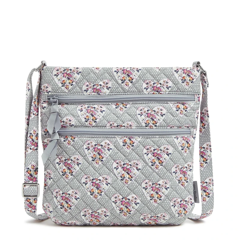 Vera Bradley Women's Cotton Triple Zip Hipster Crossbody Purse, Mon Amour Gray, One Size