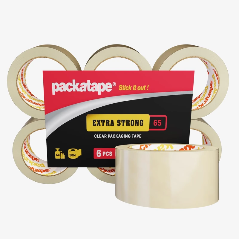 Packatape Packing Tape Extra Strong 6 Rolls Clear Packaging Tape 48mm x 50m Ideal for Parcel, Packing, Packaging, Storage Cardboard Boxes