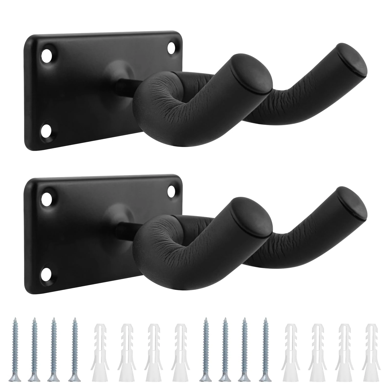 Yuechenggui 2 Pack Guitar Holder - Wall Mount Guitar Hanger, Display Bracket Hooks for Electric, Classical, Acoustic, Bass, Ukulele, Mandolin, Banjo - Black (Rectangle)