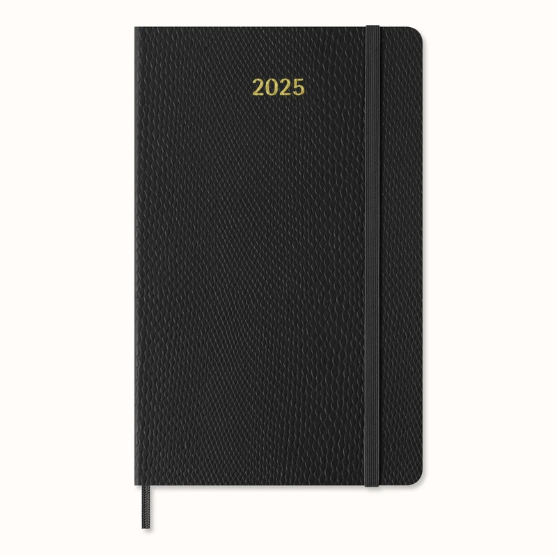 Moleskine Weekly Planner Precious and Ethical, Weekly Agenda with Space for Notes 12 Months 2025, Vegan Python-Effect Soft Cover, with Gift Box, Black Color, Large Format 13 x 21 cm