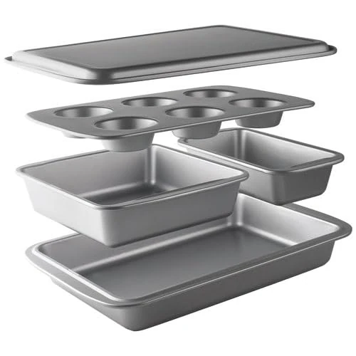 Lacor - 68461 - Set of 5 Moulds, Pastry Molds, Muffin Mould, Square Mould, Cake Mould, Rustidera, Non-Stick Molds, PFOA Free, Suitable for Oven, Fridge, Freezer, Carbon Steel