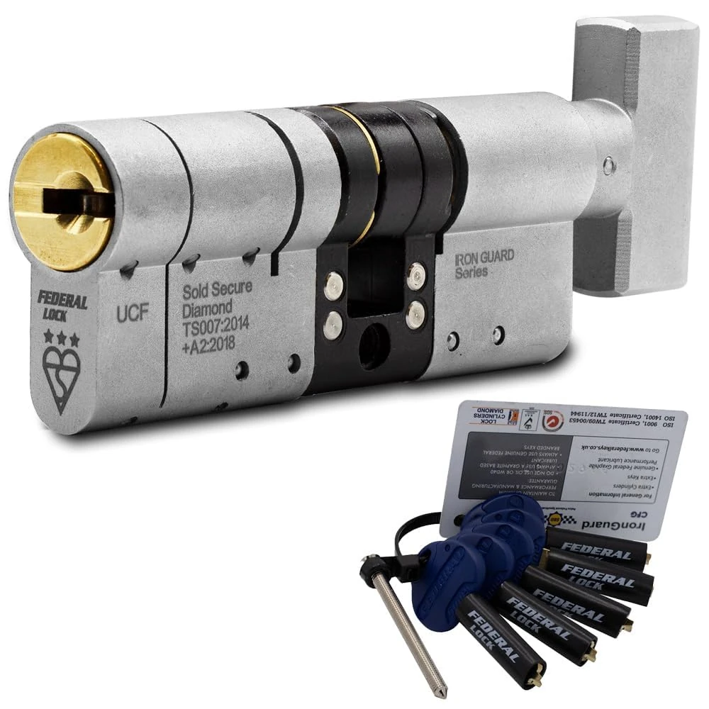 Federal 3 Star Euro Cylinder Thumb Turn Door Lock TS007 Diamond Secure Anti-Snap Dual Finish 5 Keys - 10 Year Guarantee 55/40