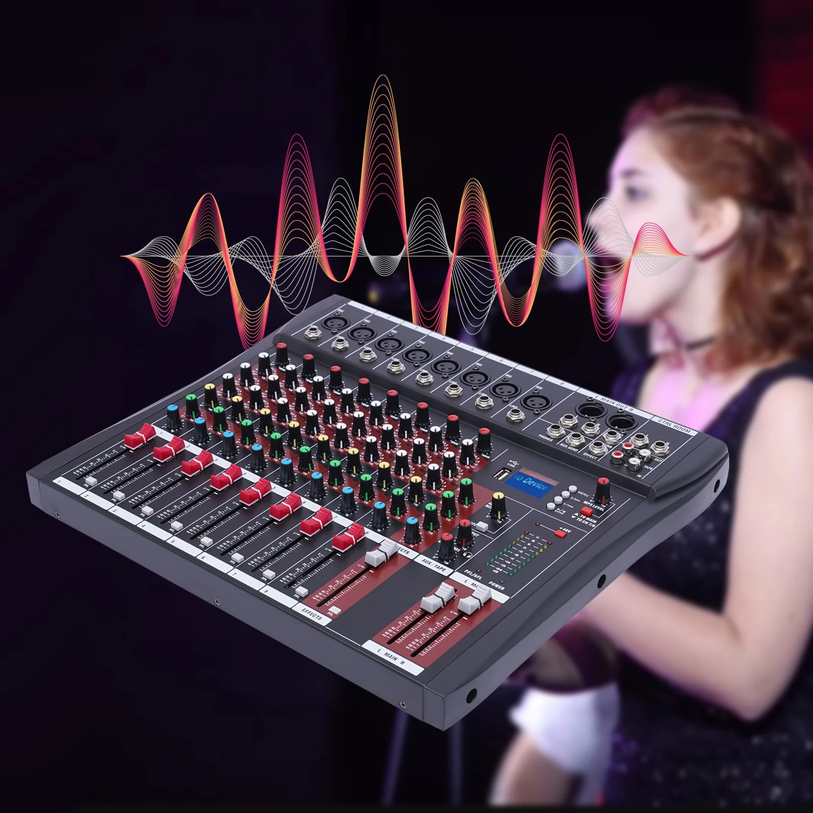 Professional Audio Mixer Sound Board Console Desk System Interface 8 Channel Bluetooth USB Connection Studio Audio Mixing Console Live Sound for Recording DJ Stage Music Application