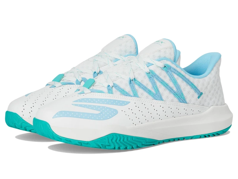 Skechers Women's Viper Court Rally Sneaker, White/Light Blue, 3.5 UK