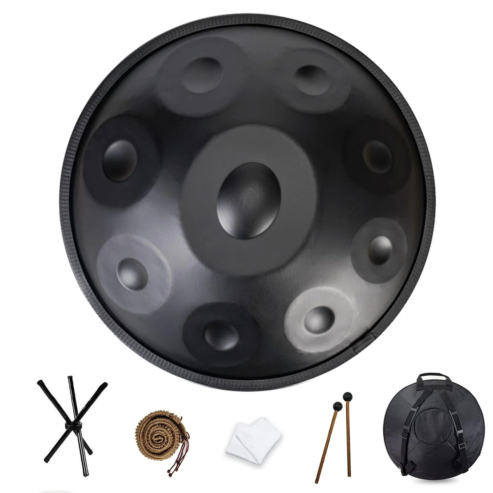 QWPDWA Steel Handpan Drum 22" 9/10/12 Notes D Minor Tongue Drum Instrument for Adults and Children, 440Hz Percussion Instrument Black 12 Notes