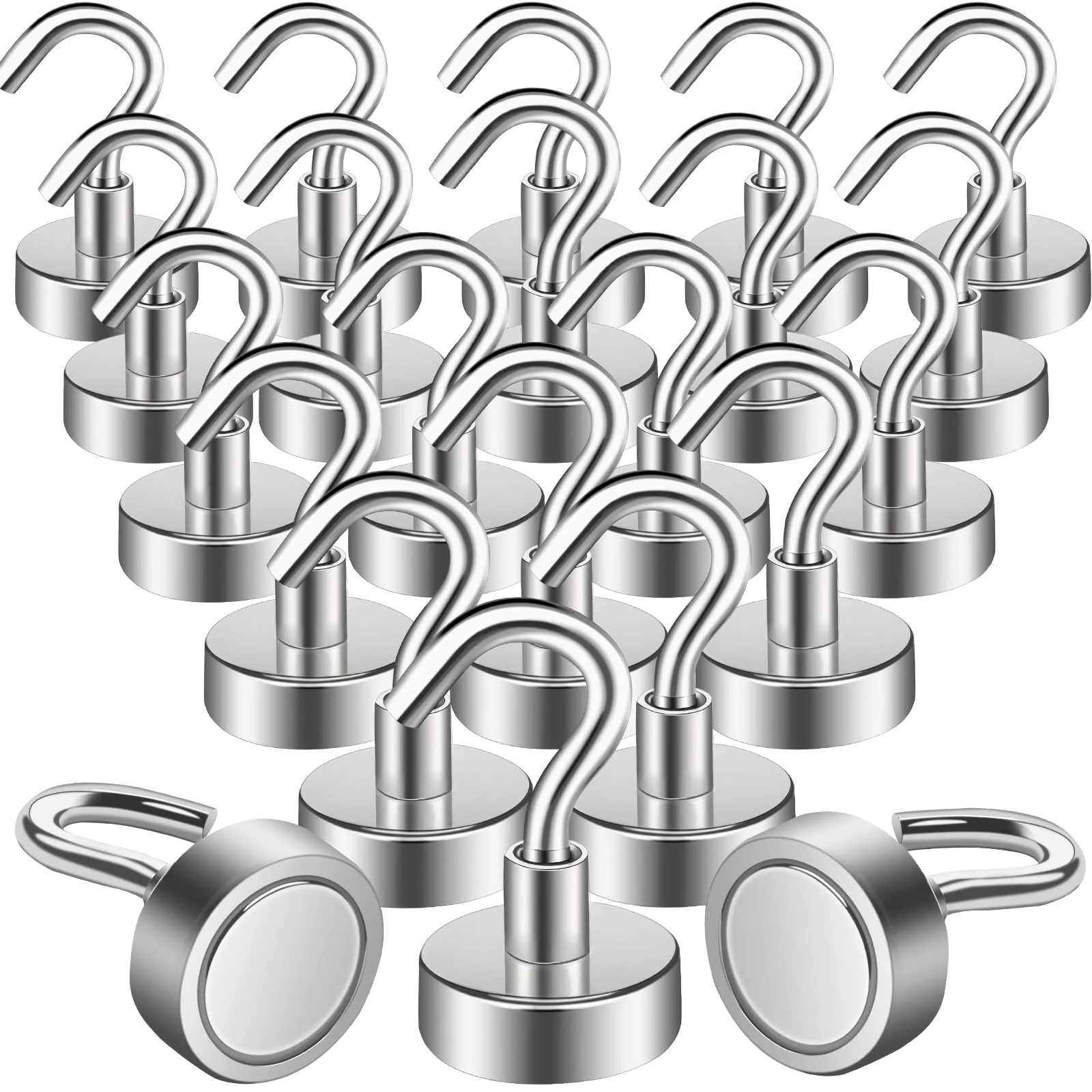 MIN CI 22pcs Strong Magnetic Hooks, 35lb Strong Magnets Heavy Duty 20mm, Neodymium Magnet with Hook, Magnetic Hooks for Cruise Cabins, Fridge, Kitchen, Workplace