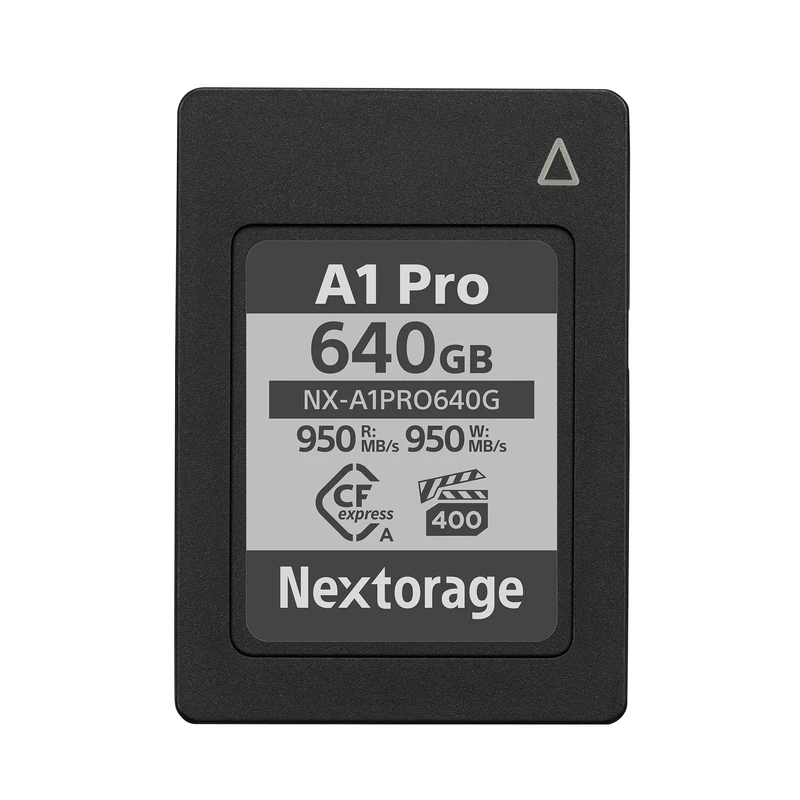 Nextorage 640GB CFexpress Type A VPG400 pSLC Japanese brand Max. write 950MB/s Max. read 950MB/s Min. sustain write 850MB/s Sony Alpha series compatibility confirmed 4K/8K RAW memory card NX-A1PRO640G