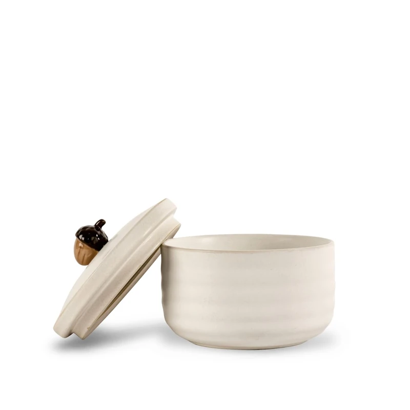 Sagaform Ellen 5018423 Tin with Lid Acorn in White Stoneware Diameter 13.5 cm Height 7.5 cm