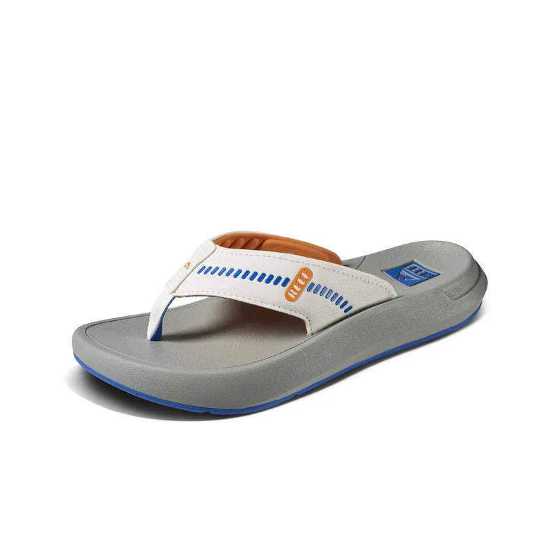 Reef Swellsole Cruiser Men's Recovery Flip Flop, Enhanced Arch Support, Water Friendly, Blue/White/Orange, 9