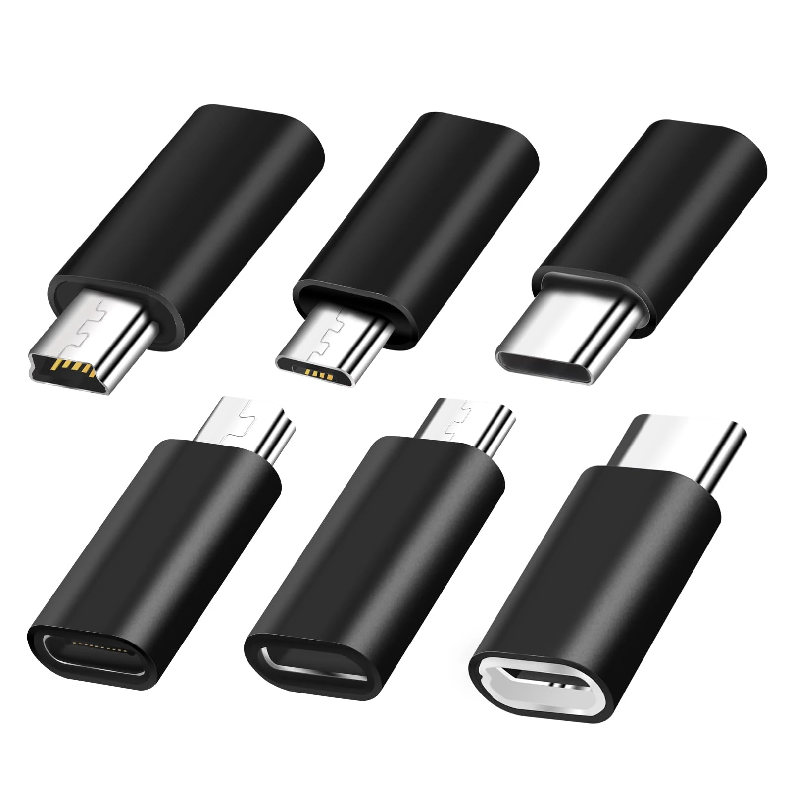 YRIKE USB C Adapter (Pack of 6), USB C to Mini USB Adapter, Micro USB to USB C Adapter, Compatible with Laptops, LG, Mobile Phones etc