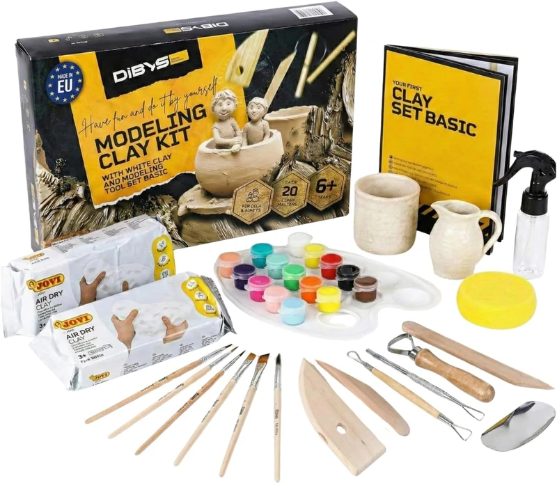 DIBYS Pottery Kit | Pottery Set with Modelling Tools, Air Dry Clay in White, Paint & Brushes | Arts & Crafts Set for Pottery at Home | Creative Craft Gifts & Kits - Image 1