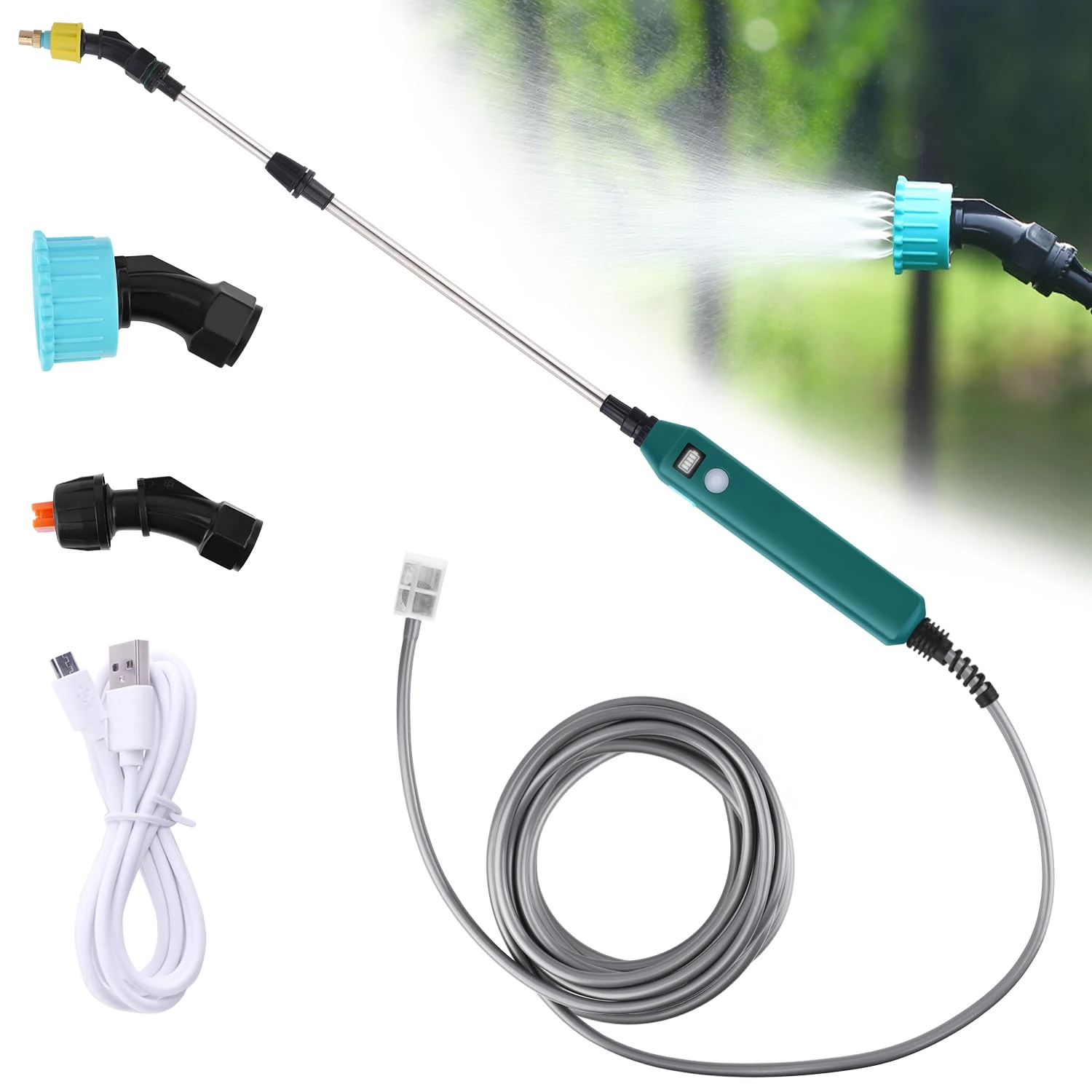 Electric Plant Sprayer Wand - Rechargeable Portable Garden Sprayer with 3 Nozzles and 5M Hose Mister for Yard, Lawn, Weeds, Plants