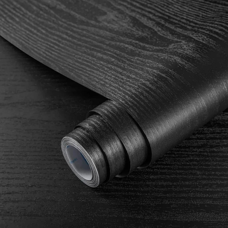 Hode Black Wood Vinyl Wrap Self Adhesive Wallpaper 60X1000cm, Sticky Back Plastic Roll, Black Wood Sticker for Furniture Kitchen Cupboards Worktop Shelves