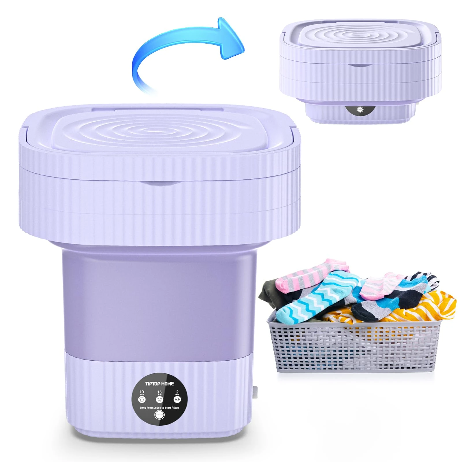 Portable Washing Machines, 10L Foldable Mini Washing Machine, Compact Washing Machine for Baby Clothes, Underwear or Small Items, Apartment, Dorm, Camping, RV Travel Laundry- Gift Choice, Purple