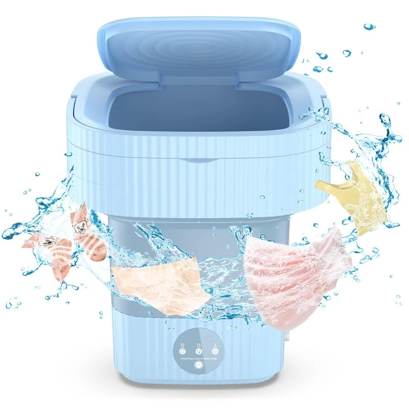 Portable Washing Machines, 10L Foldable Mini Washing Machine, Compact Washing Machine for Baby Clothes, Underwear or Small Items, Apartment, Dorm, Camping, RV Travel Laundry- Gift Choice, Blue