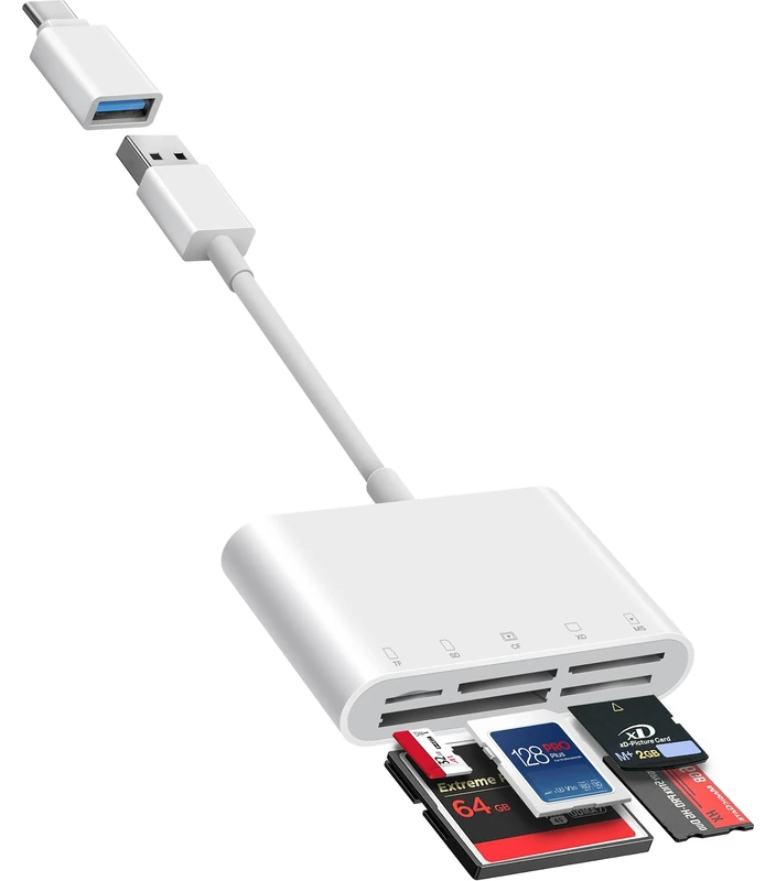 Fubiaofei SD Card Reader, 5 in 1 USB USB-C Dual Connector to SD/TF/CF/Micro SD/XD/MS Multi Memory Card Reader OTG Adapter -Compatible with Windows/Mac/Linux/Android, Plug & Play