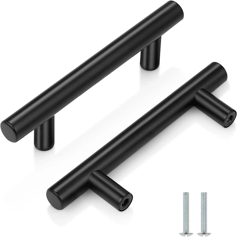 5 Pack Kitchen Cupboard Handles Stainless Steel Kitchen Door Handles Brushed Cabinet Handles Wardrobe Drawer (5 Pack Black, Hole Centre 76mm)