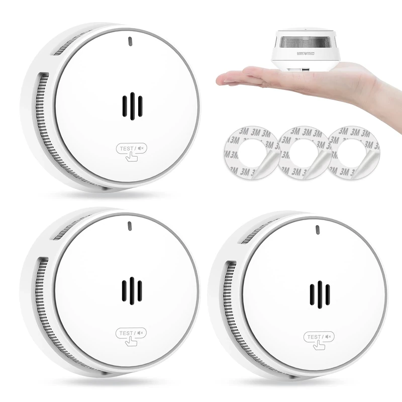 Smoke Alarm, 10 Years Battery, Smoke Alarms for Home, Fire Alarms for Home, Big Test/Silence Button Smoke Alarms, Conforms EN14604, UKCA (3 Pcs)
