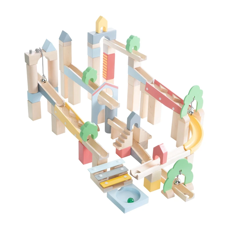 roba Wooden Marble Run - 60 Pieces with 20-Piece Landscape Building Supplement - Marble Track with Sound Effects and 11 Marbles - Children's Toy for Ages 3 and Up