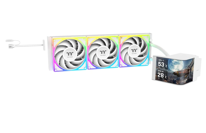 Thermaltake MAGCurve 360 Ultra | ARGB All-in-One Liquid Cooler | 6.67″ Curved AMOLED Display (2240×1080) | TOUGHFAN EX 120 ARGB Sync + Reverse Fan Blades | MAGForce 2.0 Quick Connection | Snow Edition