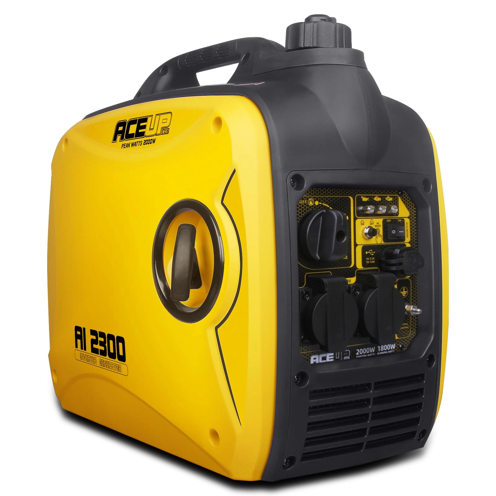 Aceup Energy 2000 Watt Portable Inverter Generator, Silent Petrol Powered Pure Sine Wave Generator for Camping, Home Use, EURO-V Compliant, CE, Lightweight