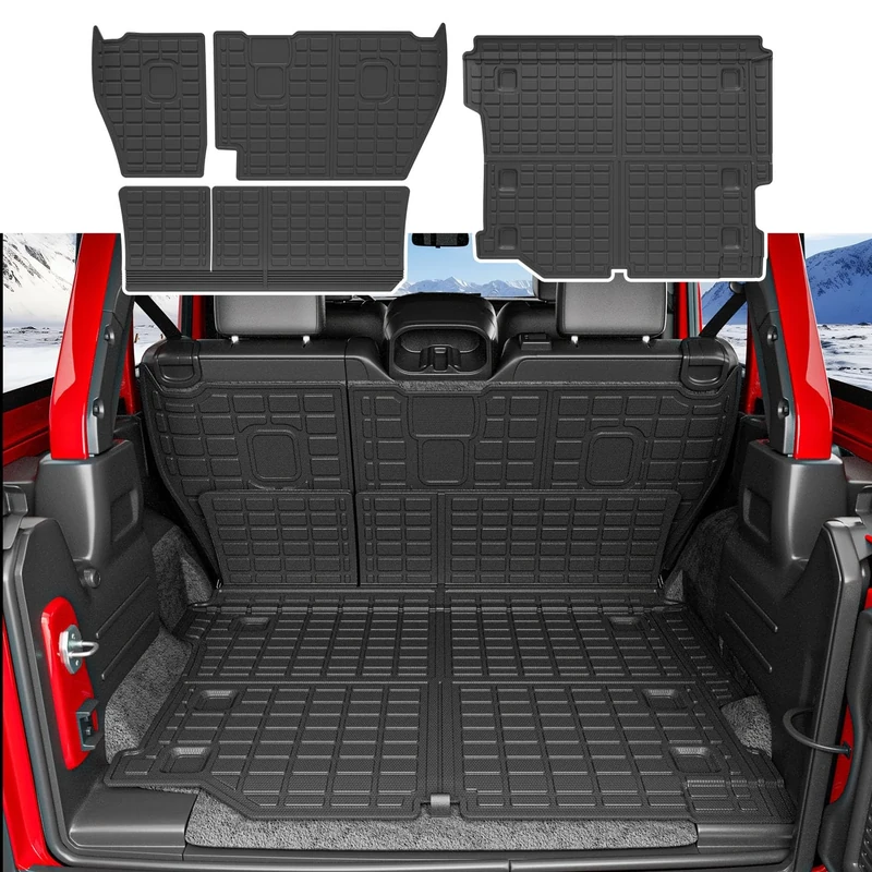 xipoqix Cargo Liner Backrest Mat Compatible with 18-24 Jeep Wrangler JL Unlimited 4X4 TPE Cargo Mat Replacement for 2018-2024 Jeep Wrangler JL Accessories (Fit 18-24 JL 4X4, Cargo Mat+Backrest Mat),