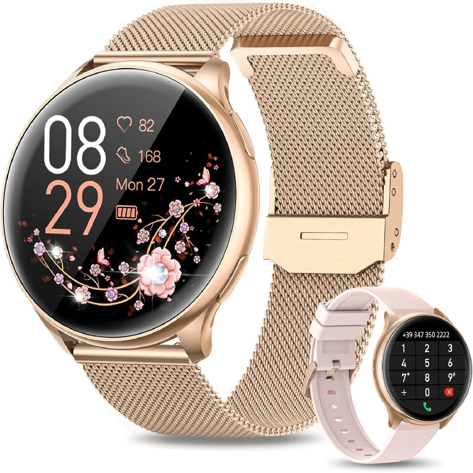 Efolen Smart Watch for Women, 1.27" Fitness Watch with SpO2 Heart Rate Sleep Monitor Pedometer, Fitness Tracker with 100+Sport Modes for iOS Android, lP68 Waterproof Smartwatch Necklace Ring Silver
