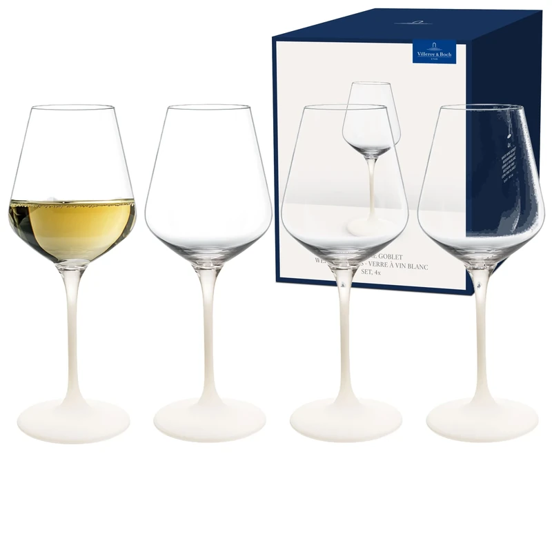 Villeroy & Boch - Manufacture Rock Blanc White Wine Glass Set, 4pcs. Glass Set for White Wine, 380 ml, Crystal Glass, Matte White Slate Look