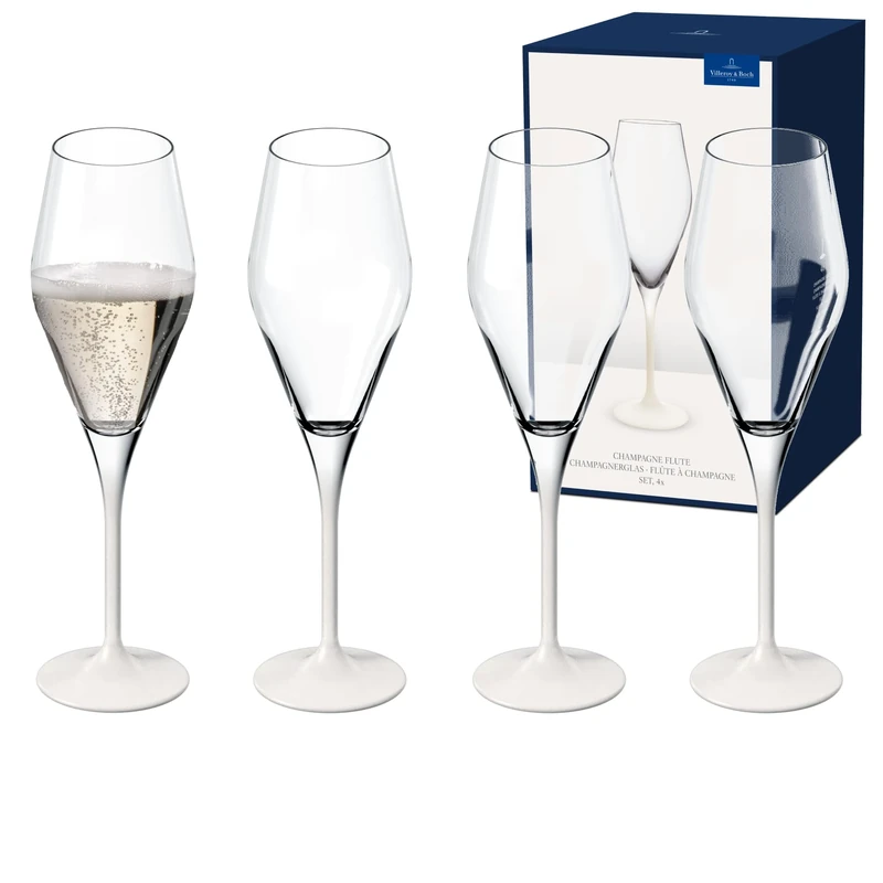Villeroy & Boch - Manufacture Rock Blanc Champagne Glass Set, 4pcs. Glass Set for Sparkling Wine and Champagne, 260 ml, Crystal Glass, Matte White Slate Look