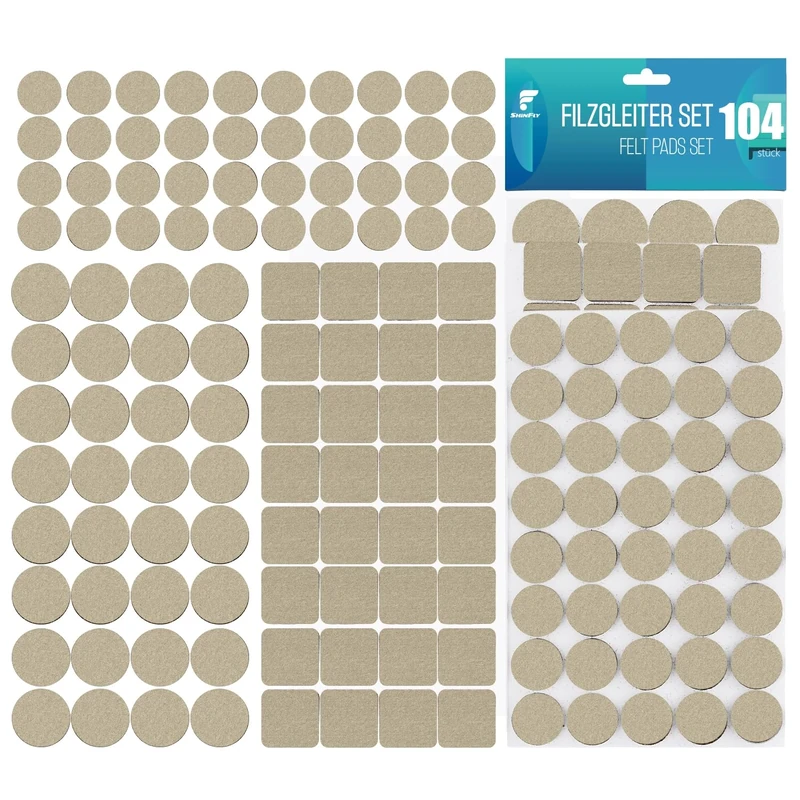 shinfly Felt Furniture Pads 104 Pcs, Beige, Floor Protector for Chair Legs, Self-Adhesive Pads for Furniture Feet, Anti-Scratches and Reduce Noise, Protect Your HardWood Floor