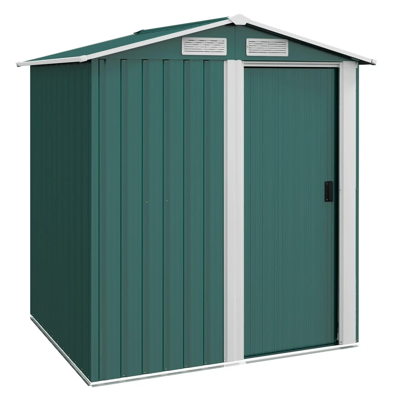 Outsunny 5ft x 4ft Garden Shed, Metal Tool Storage Shed with Sliding Door, Sloped Roof and Foundation Kit for Garden, Patio, Green