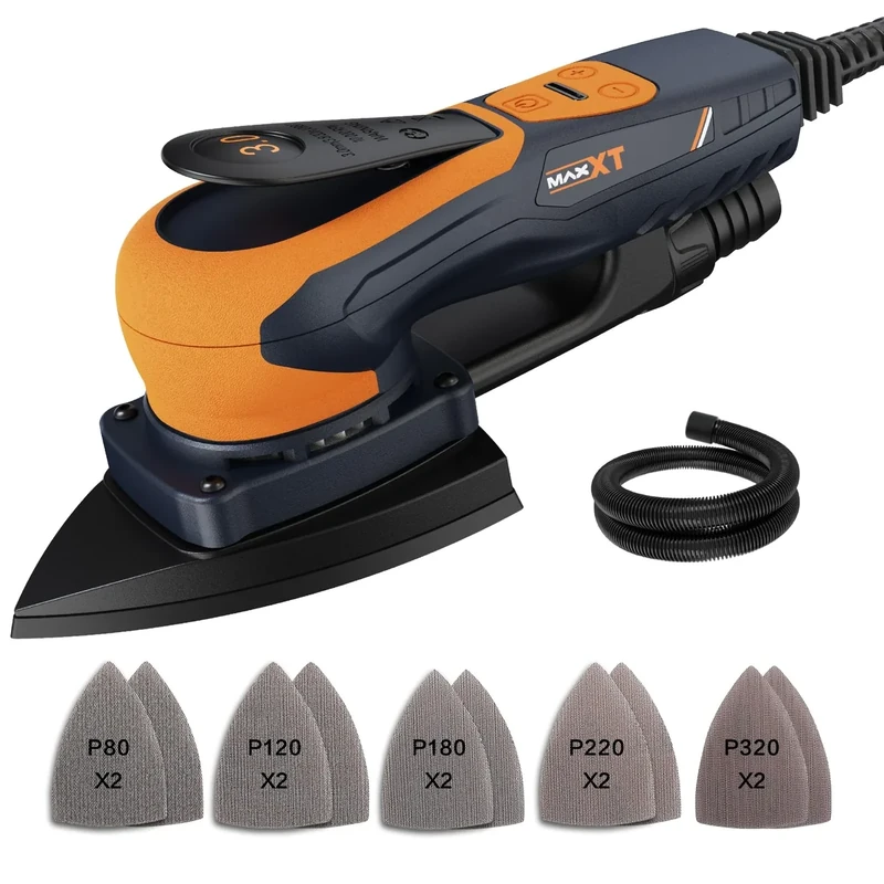 MAXXT Pro Brushless 3mm Triangle Sander - 350W Powerful EC Motor - Speed Regulation - Comes with 10 Premium Sandpapers for Precision Sanding of Wood