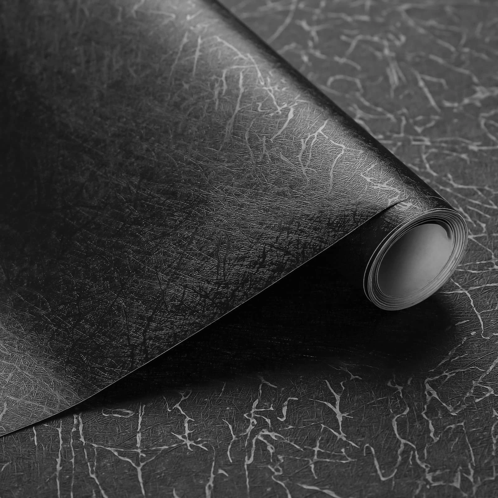 Abyssaly Black Vinyl Wrap Self Adhesive Wallpaper, Waterproof Sticky Back Plastic Roll, Removable Peel and Stick Furniture Stickers Thickness Upgrade for Kitchen Worktops 60cm X 1000cm