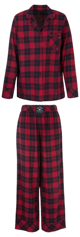 Emporio Armani Women's TARTAN CHRISTMAS VISCOSE LONG PAJAMAS Pajama Set, SCOZZESE ROSSO/NERO,