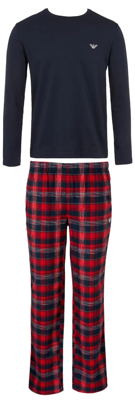 Emporio Armani Men's Tartan Flannel Long Pajamas Set, Marin/SCOZ MAR/Rosso, S