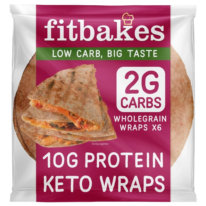Fit bakes 2g Carbs Wholegrain Keto Wraps, 10g Protein, 6x40g Tortillas, Low Carb Wraps, Low Carb Bread, Keto Bread Protein Diet Food UK, Diet Snacks, Fitbakes