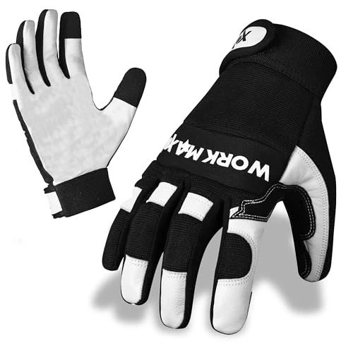 WORKMAXX Gardening Working Gloves Garden Thorn Proof Flexible Heavy Duty Leather Mechanic Utility Dexterity Breathable Construction Gloves for Work Mens Women (OBLIGATOR WHITE, LARGE)