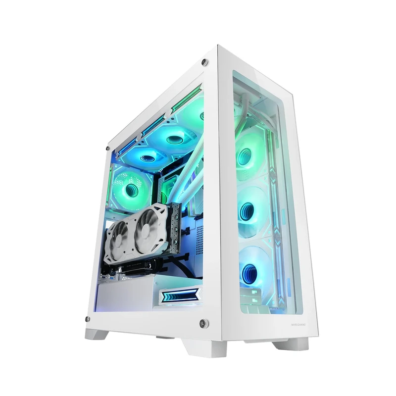 Mars Gaming MC-XP, Custom E-ATX Case, Double Glazed Tempered Glass, Full Liquid Cooling Support, XXL Gaming Tower, Vertical PCIs, USB 3.0, White