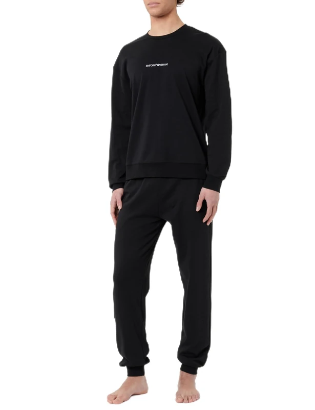 Emporio Armani Women's INTERLOCK LOUNGE LONG PAJAMAS Pajama Set, NERO,