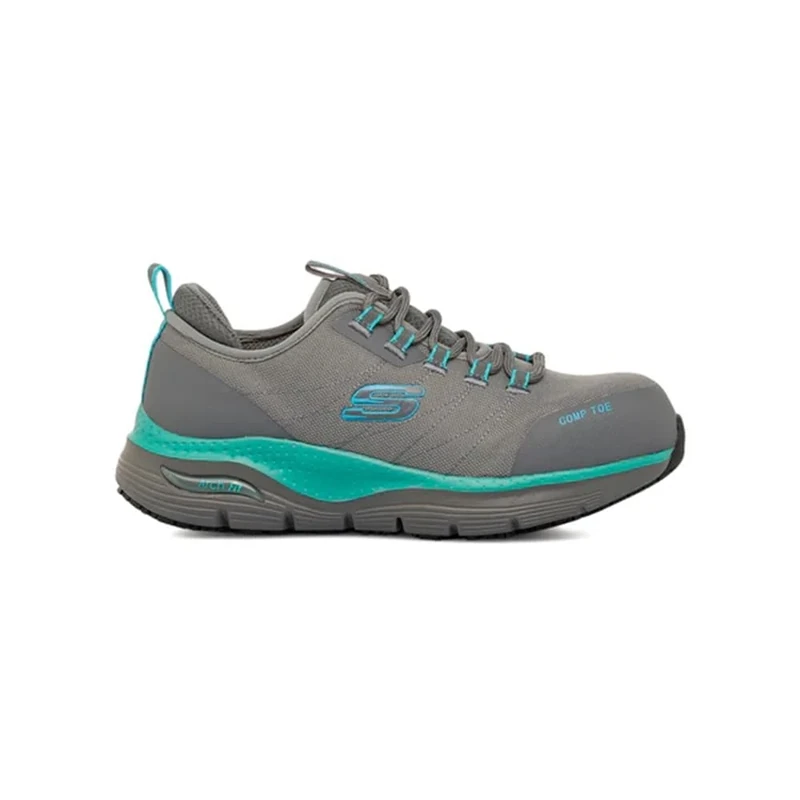 Skechers Women's Arch Fit Sr Ebinal Work Shoes, Grey/Aqua Textile/Synthetic, 6 UK