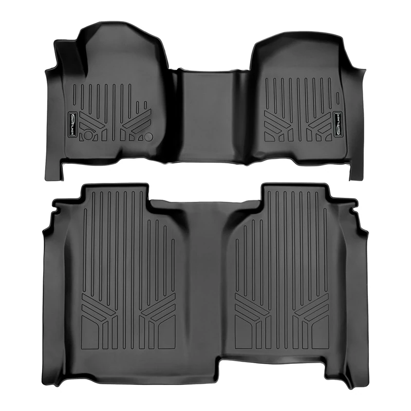 SMARTLINER All Weather Protection Custom Fit 2 Row Floor Mat Liner Set Compatible with 2019-2024 Chevrolet Silverado 1500/2020-2024 Silverado 2500 HD | 3500 HD Crew Cab Models